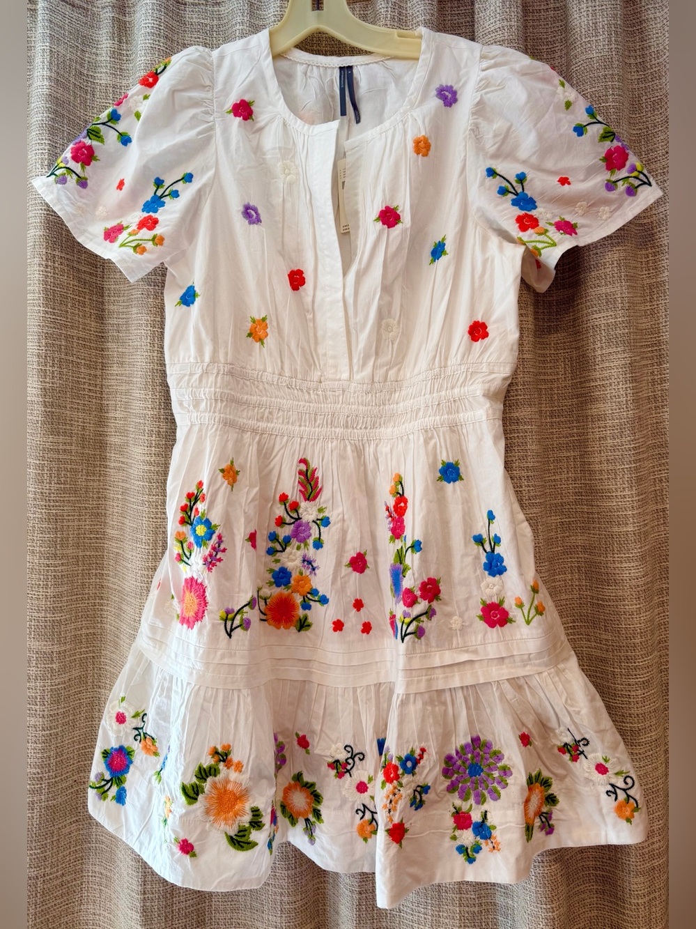 Anthropologie Embroidered Floral White Cotton Dress NWT Size M